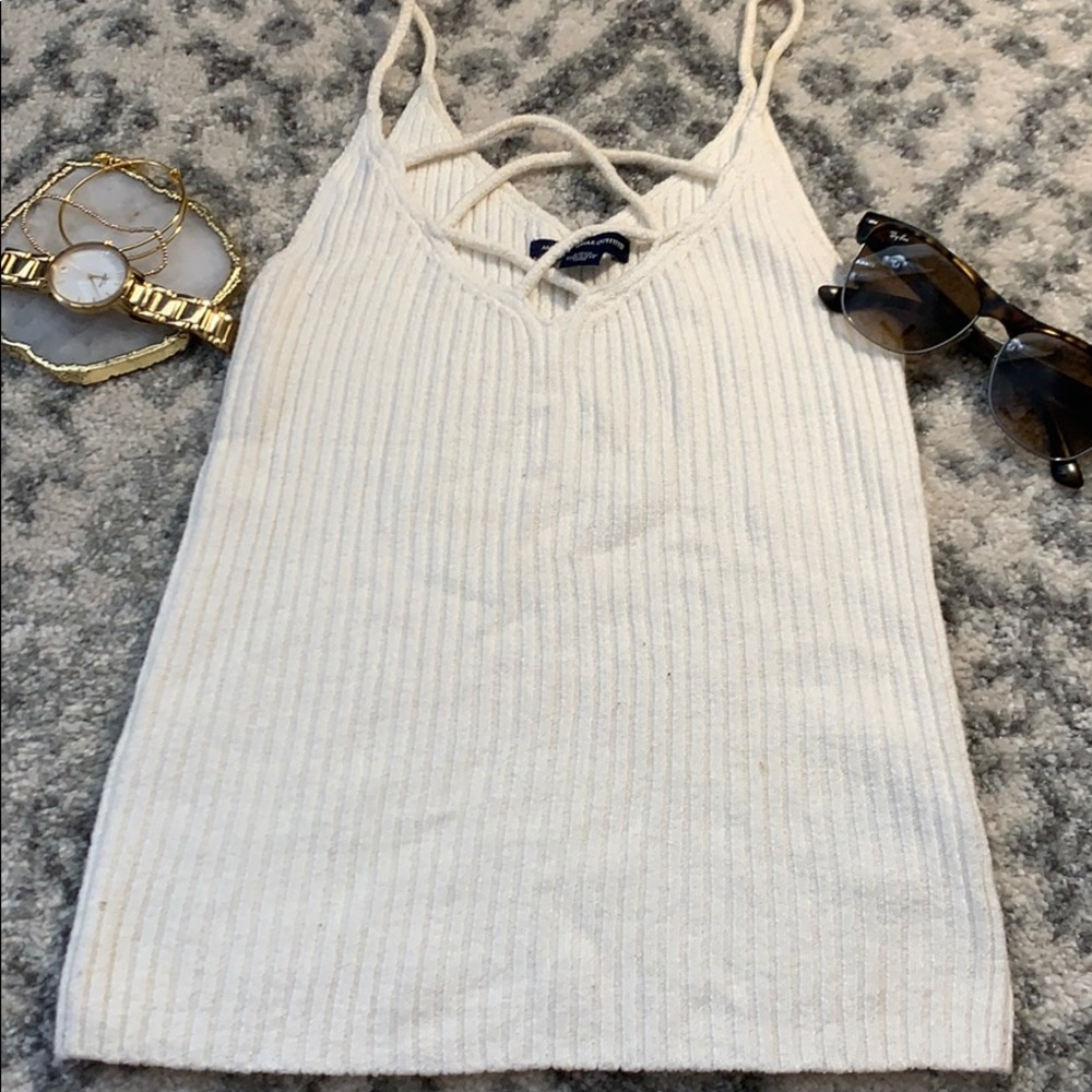 Ribbed Knit Sweater Cream Tank